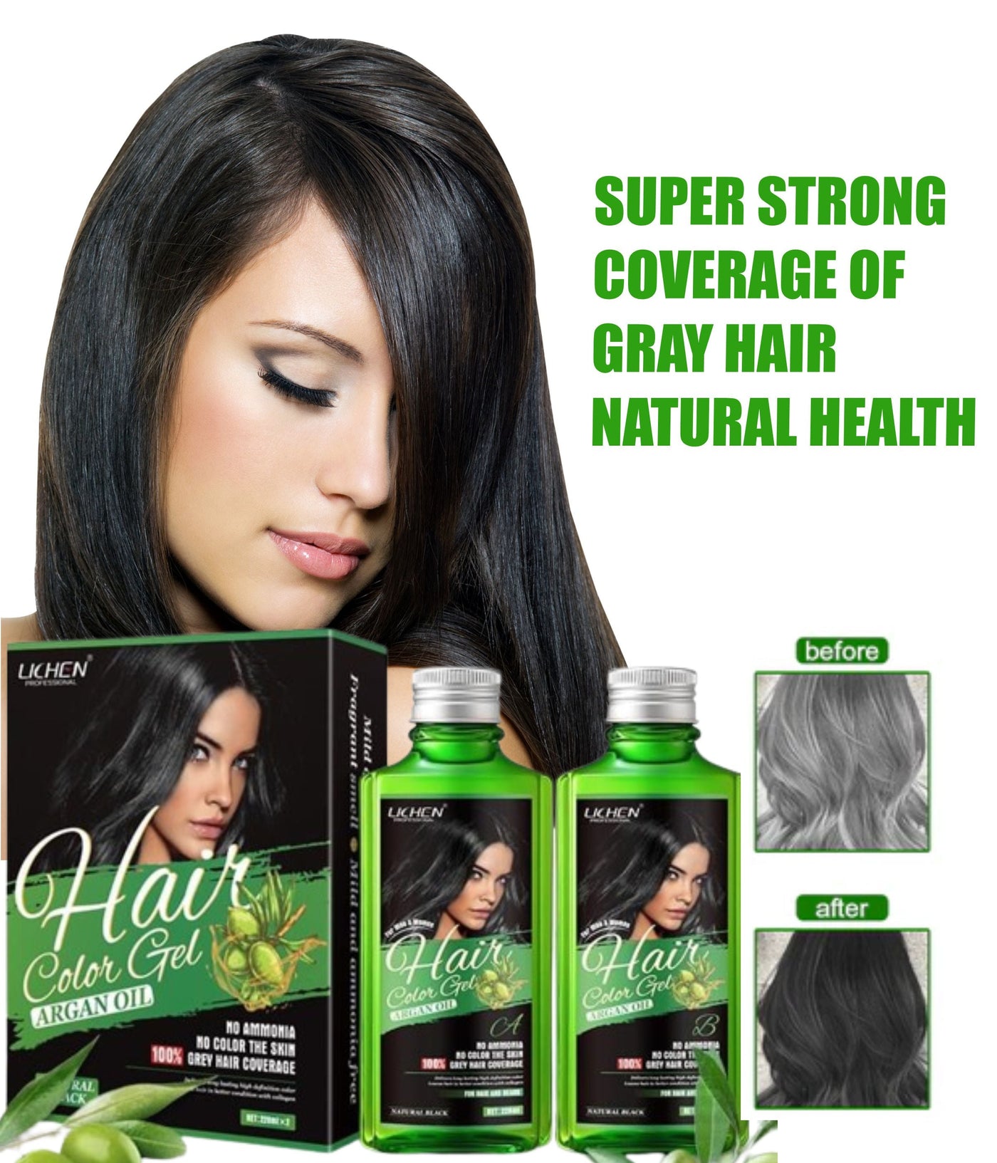 Lichen Hair Color Gel with Argan Oil Natural Black